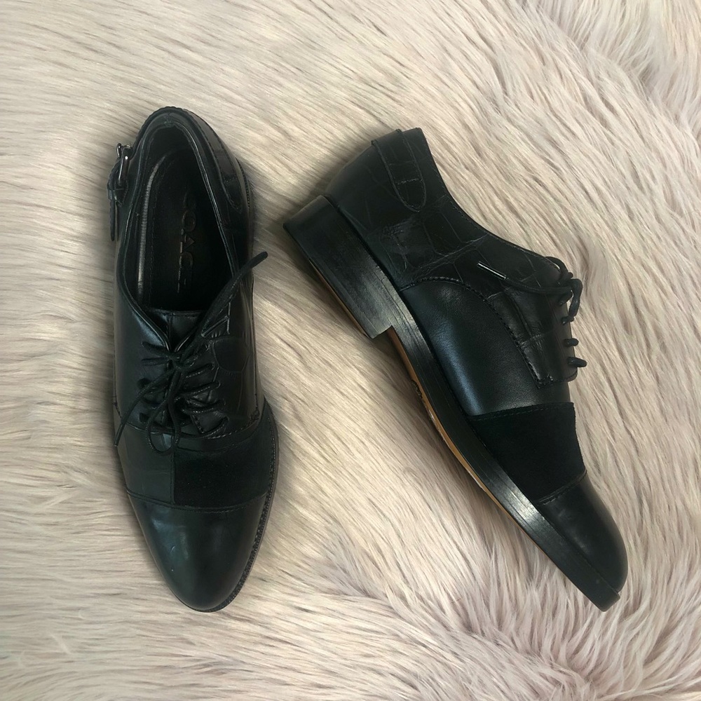 Coach Waverly Black Patchwork Oxford Shoes